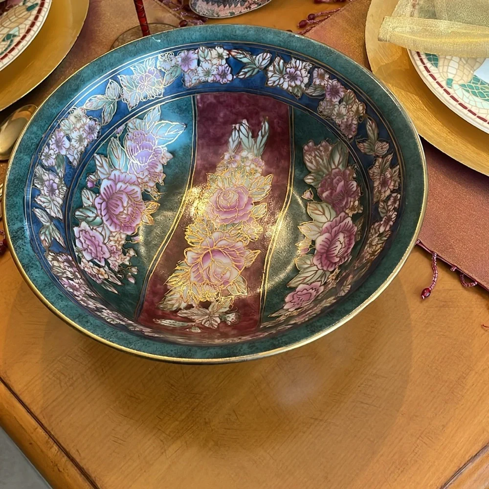 Vintage Floral Decorative Bowl with Gold Accents Andrea by Sadek / Like New